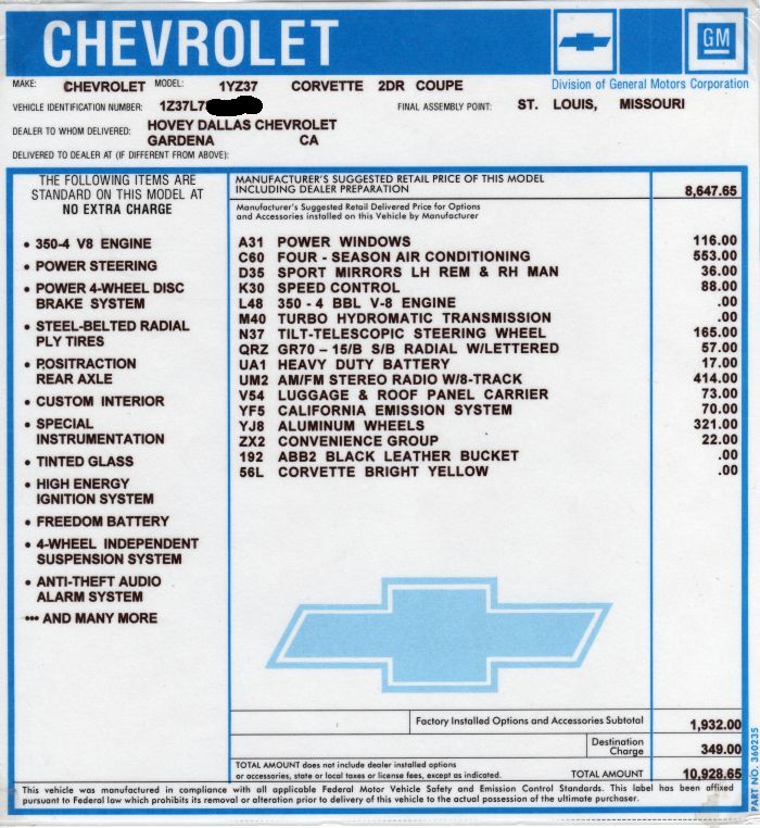 C3 Production Numbers And Colors