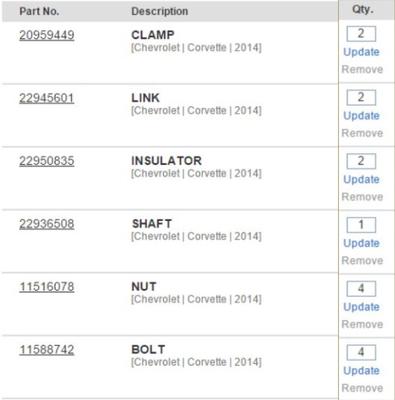 C7 Rear Sway Bar Parts List